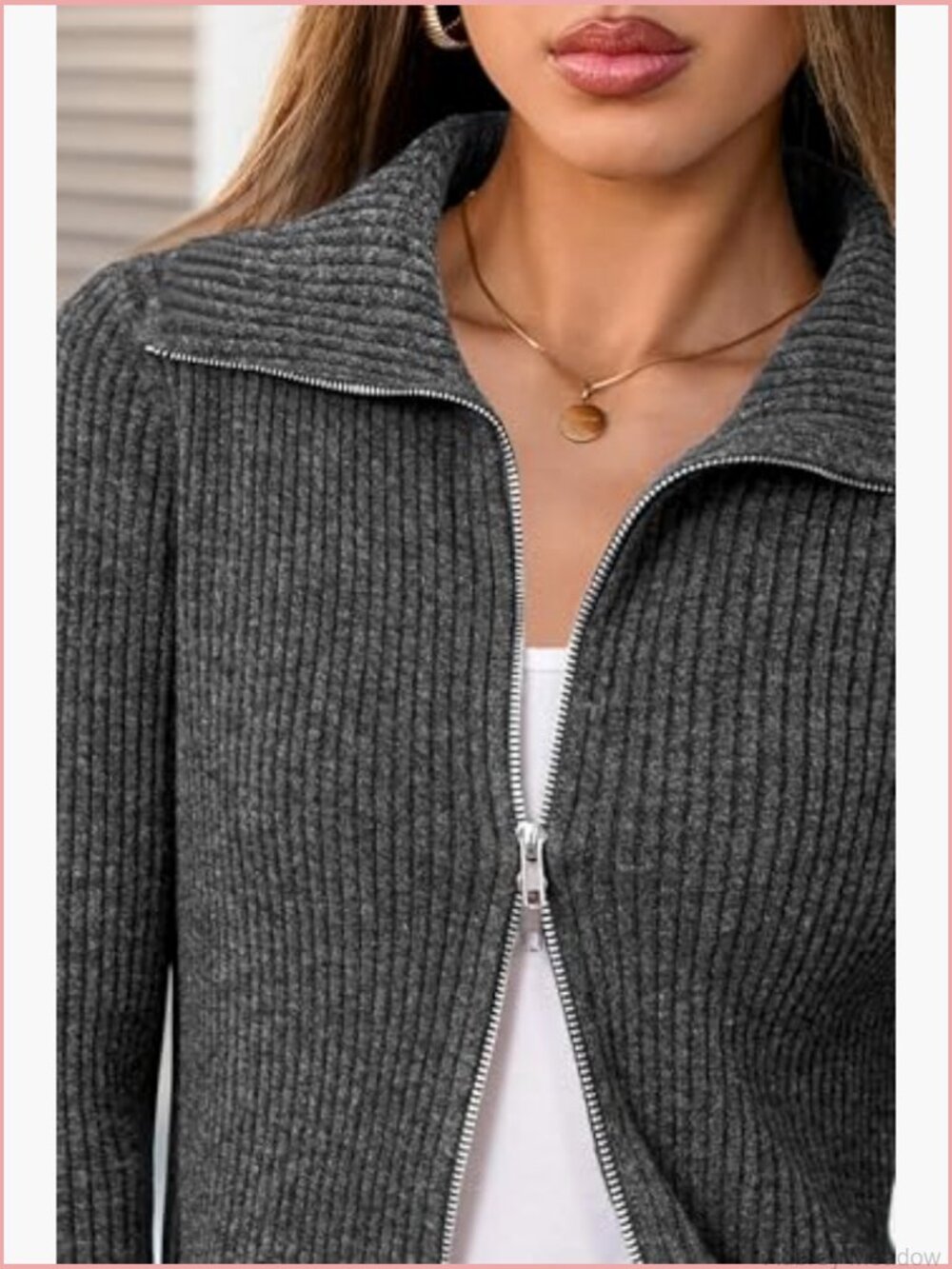 Zip Up Cardigan Sweater Wool Blend Slim Fit Long Sleeve - Picture 6 of 7